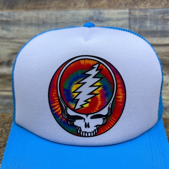 Grateful Dead Mens Trucker Hat Blue Snapback Steal Your Face Jerry Garcia Cap - Picture 3 of 8